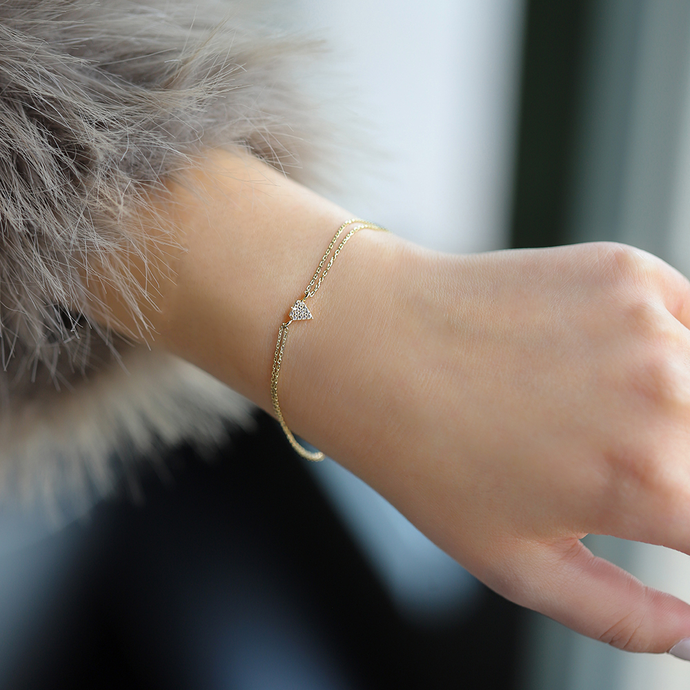 14 Ayar Sarı Altın Üçgen Minimal Bileklik