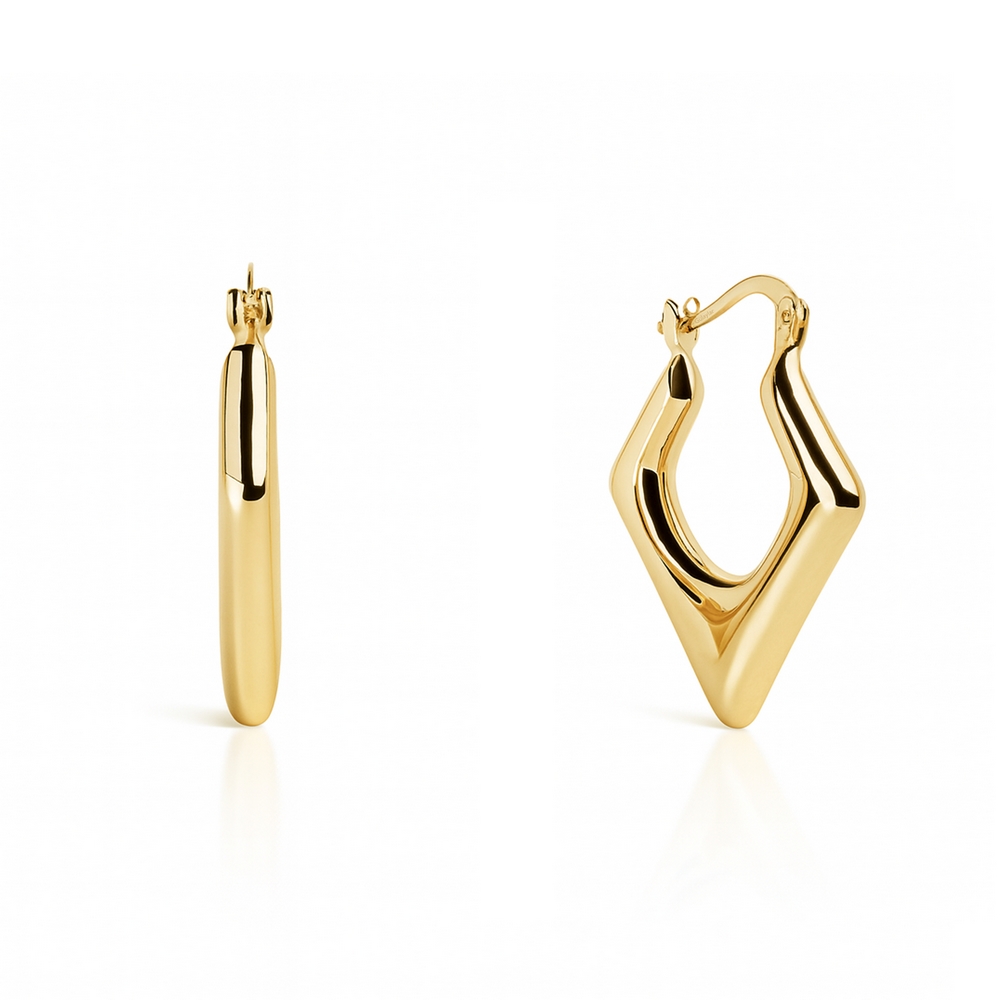 14 Ayar Sarı Altın Üçgen Halka Küpe