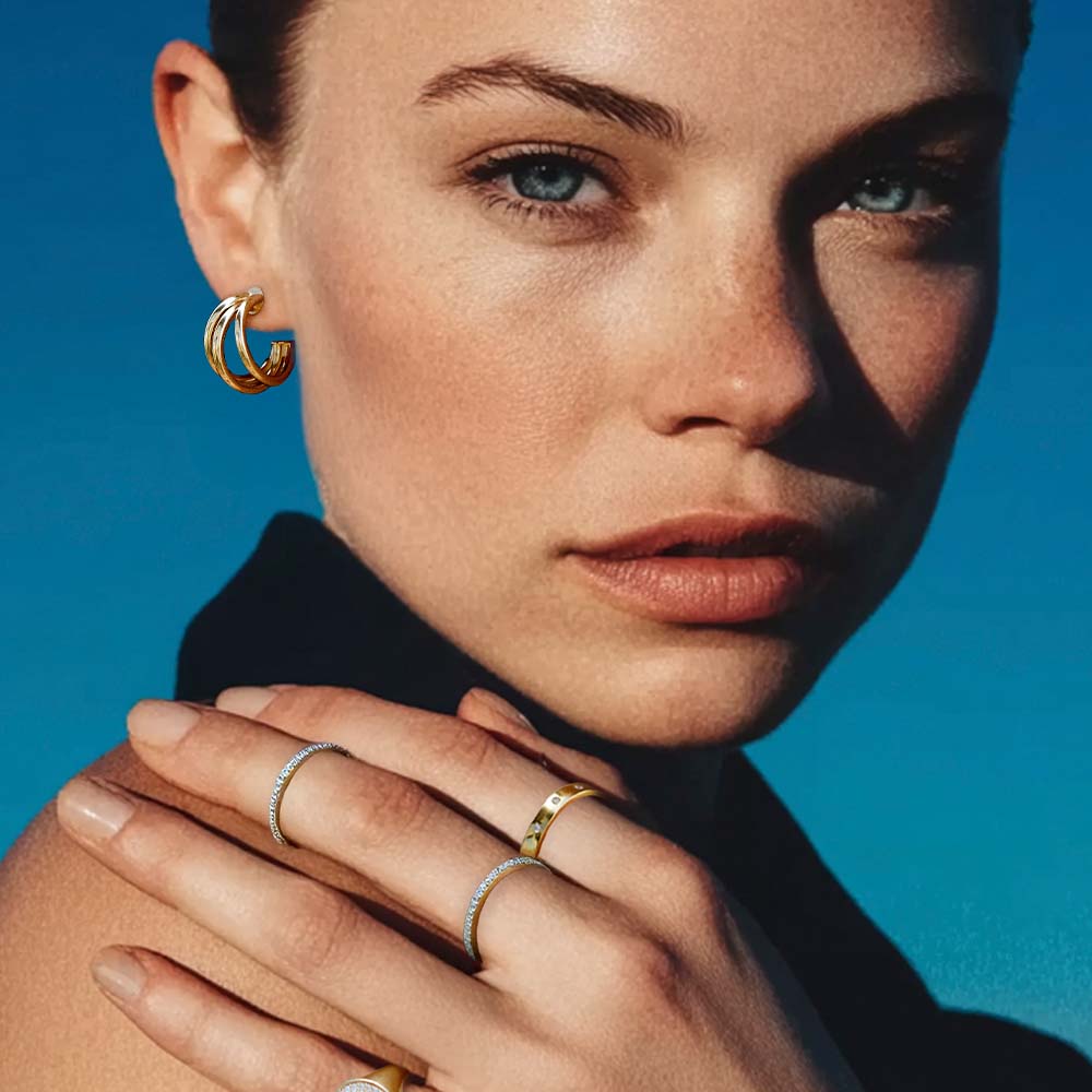 14 Ayar Sarı Altın Üçlü Halka Küpe