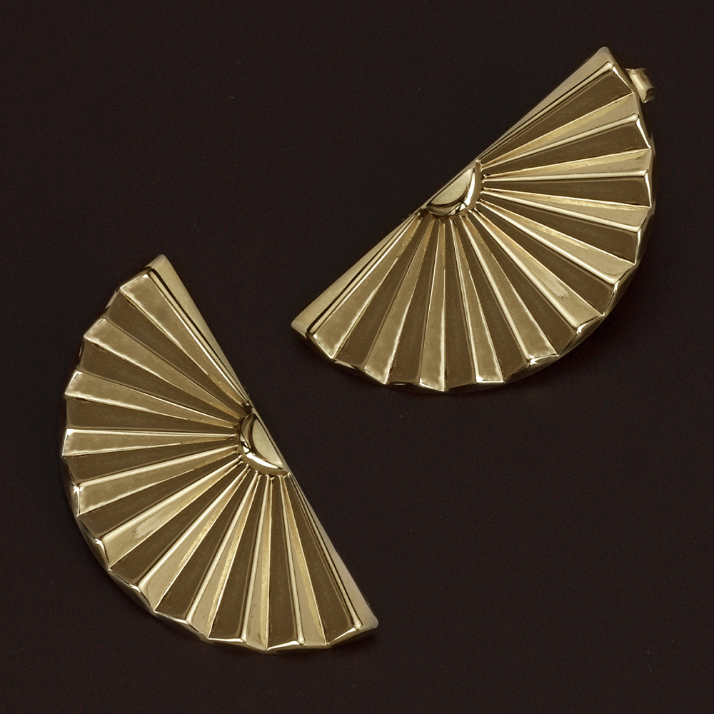 14 Ayar Sarı Altın Yelpaze Figürlü Küpe