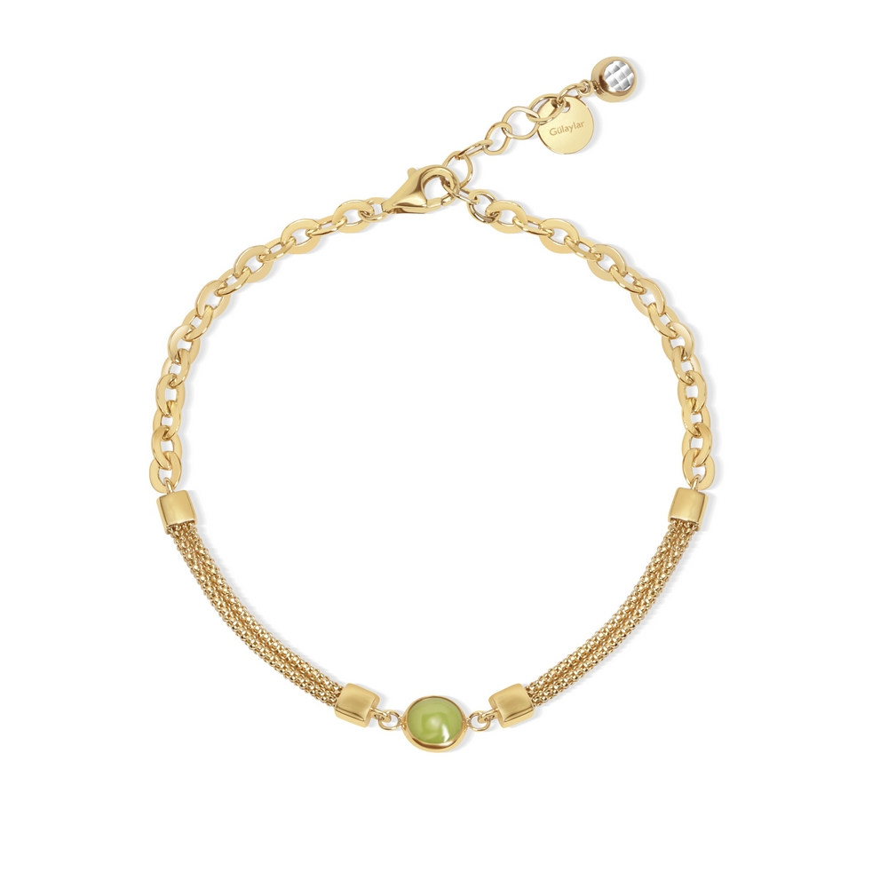 14 Ayar Sarı Altın Yeşil Opal Taşlı Bileklik