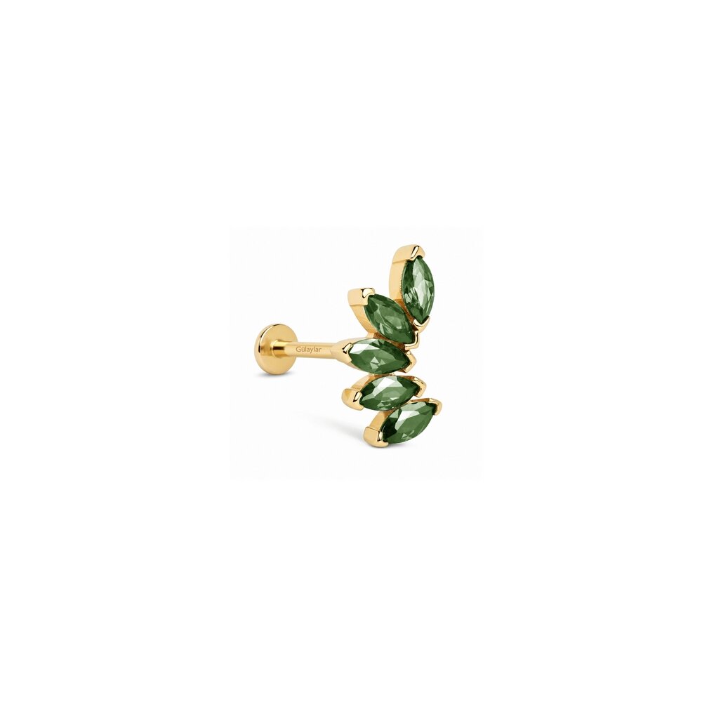 14 Ayar Sarı Altın Yeşil Taşlı Tragus Piercing