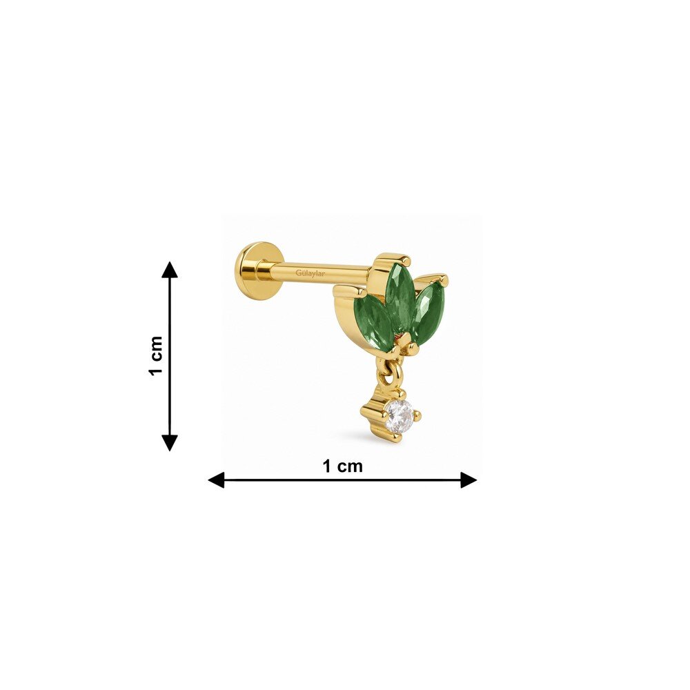 14 Ayar Sarı Altın Yeşil Taşlı Tragus Piercing