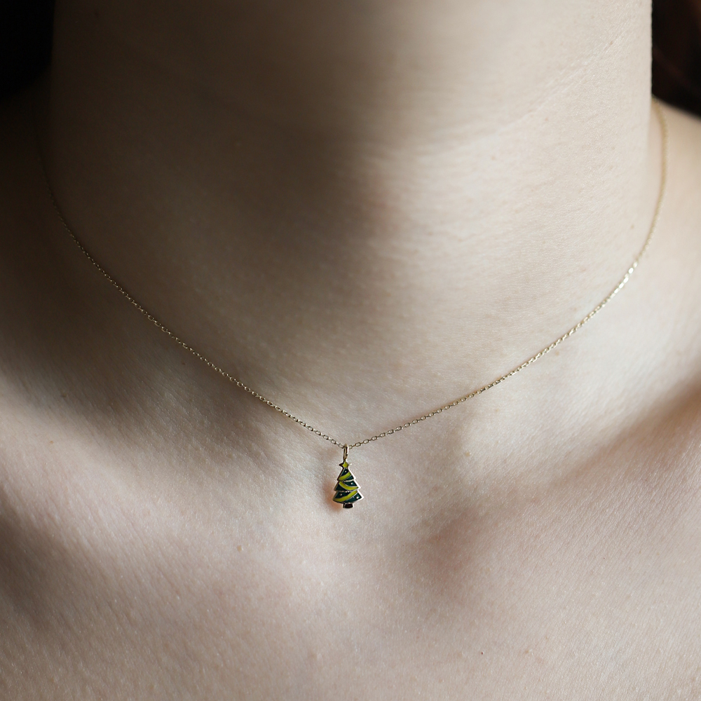 14 Ayar Sarı Altın Yılbaşı Ağacı Kolye