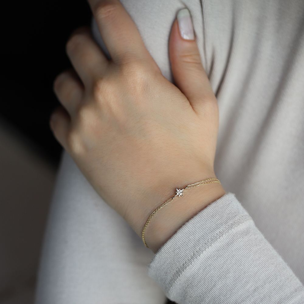 14 Ayar Sarı Altın Kutup Yıldızı Minimal Bileklik