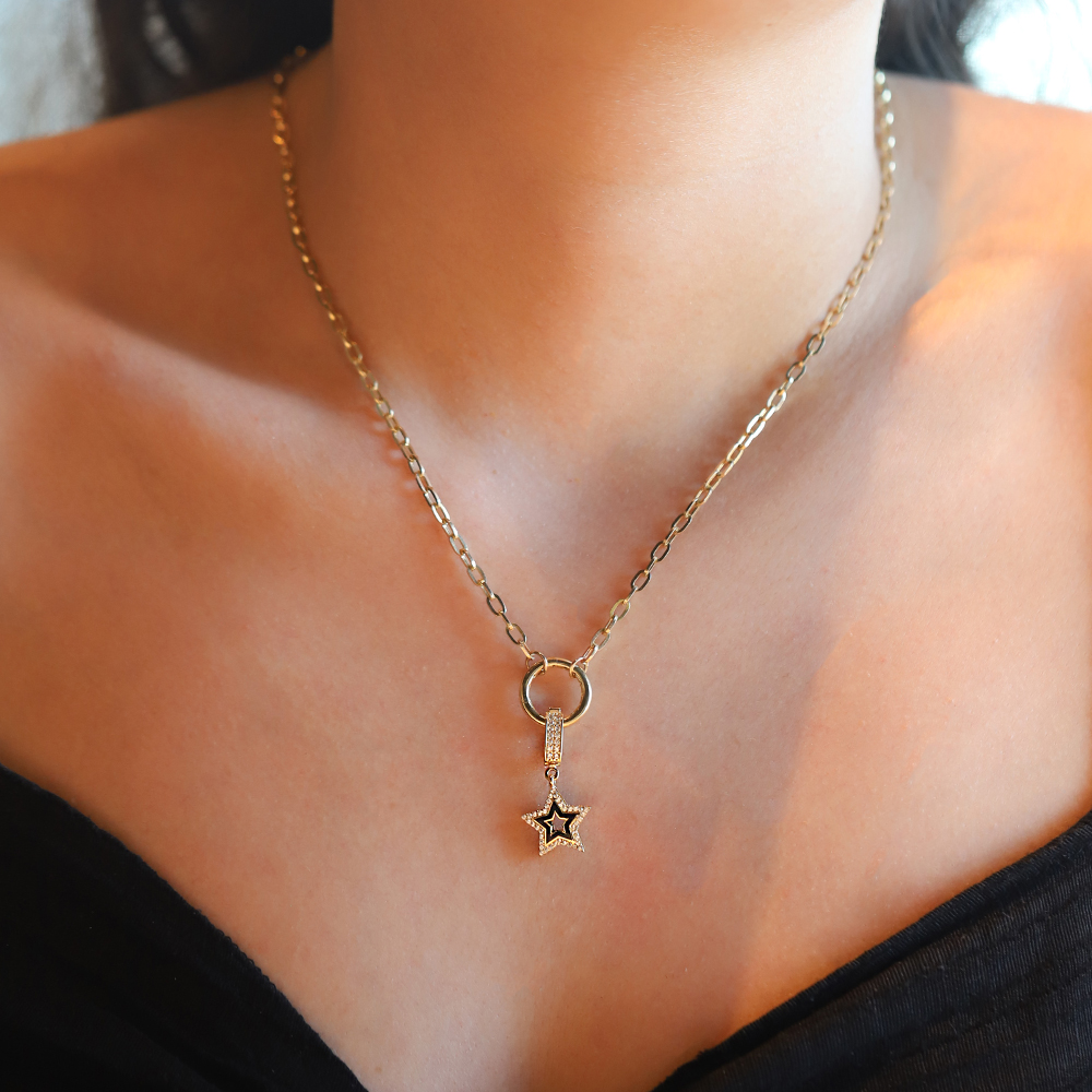 14 Ayar Sarı Altın Siyah Mineli Yıldız Kolye Ucu