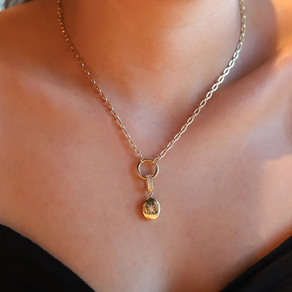 14 Ayar Sarı Altın Taşlı Kutup Yıldızı Kolye Ucu