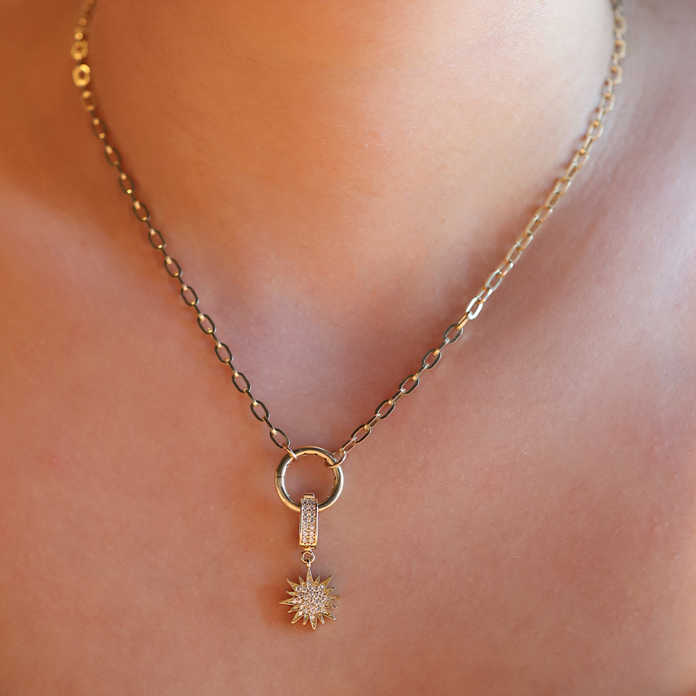 14 Ayar Sarı Altın Taşlı Yıldız Kolye Ucu