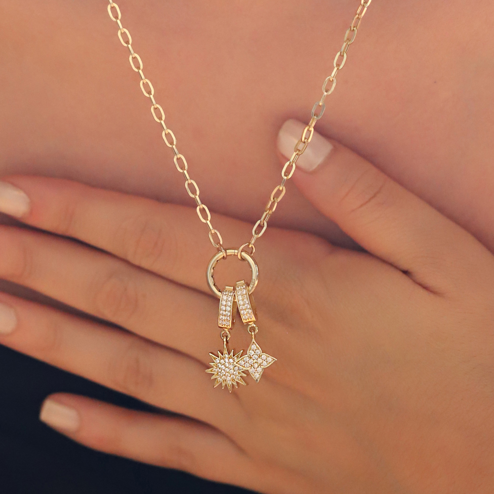 14 Ayar Sarı Altın Taşlı Yıldız Kolye Ucu