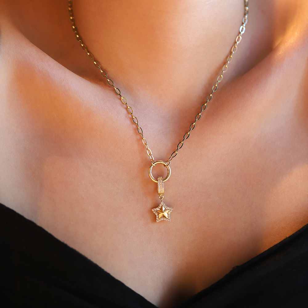 14 Ayar Sarı Altın Taşlı Yıldız Kolye Ucu