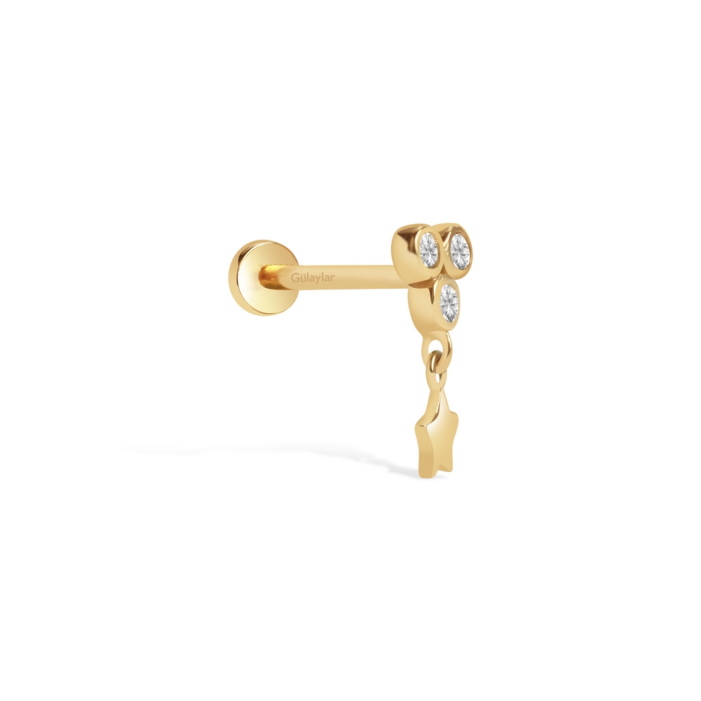 14 Ayar Sarı Altın Sallantılı Yıldız Piercing