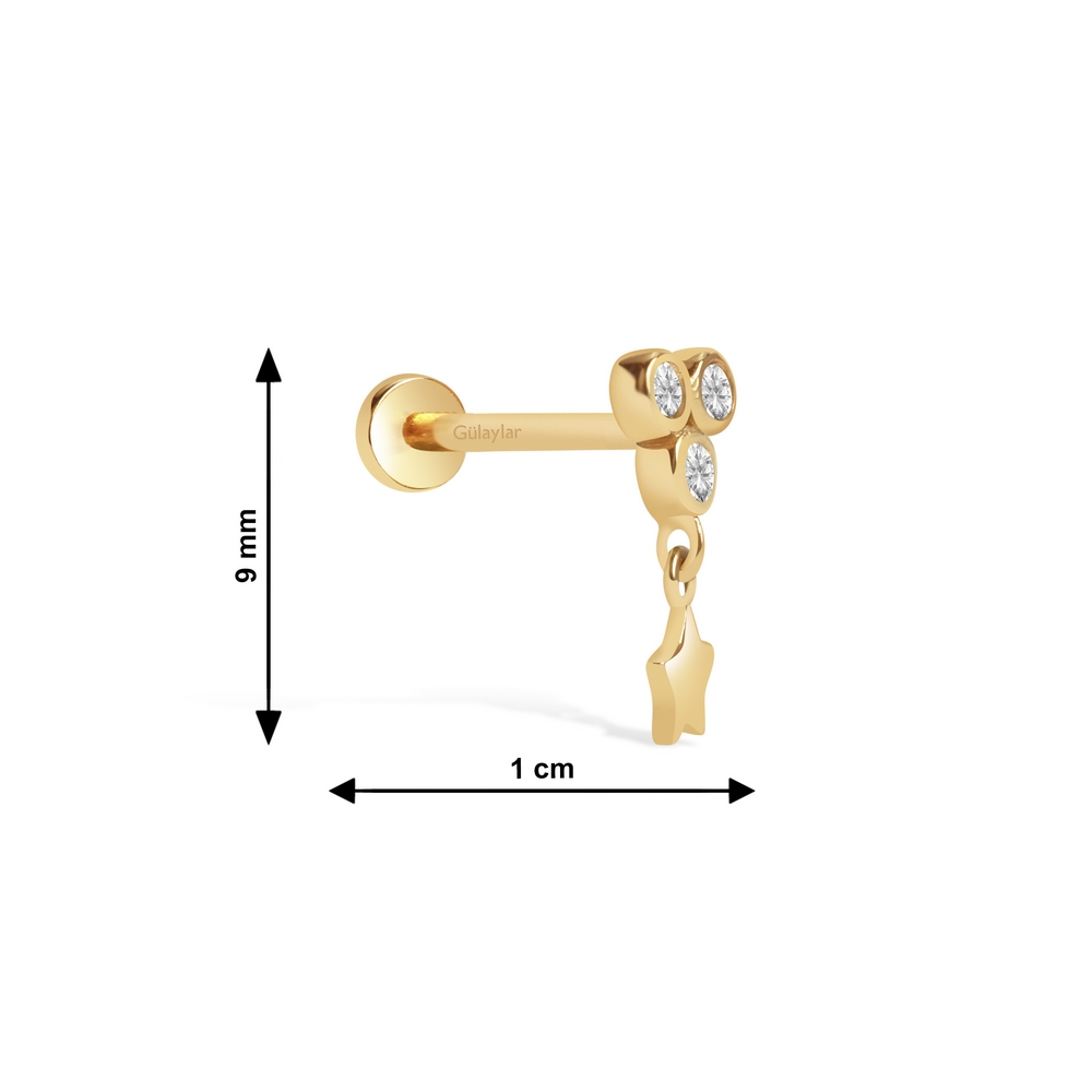 14 Ayar Sarı Altın Sallantılı Yıldız Piercing