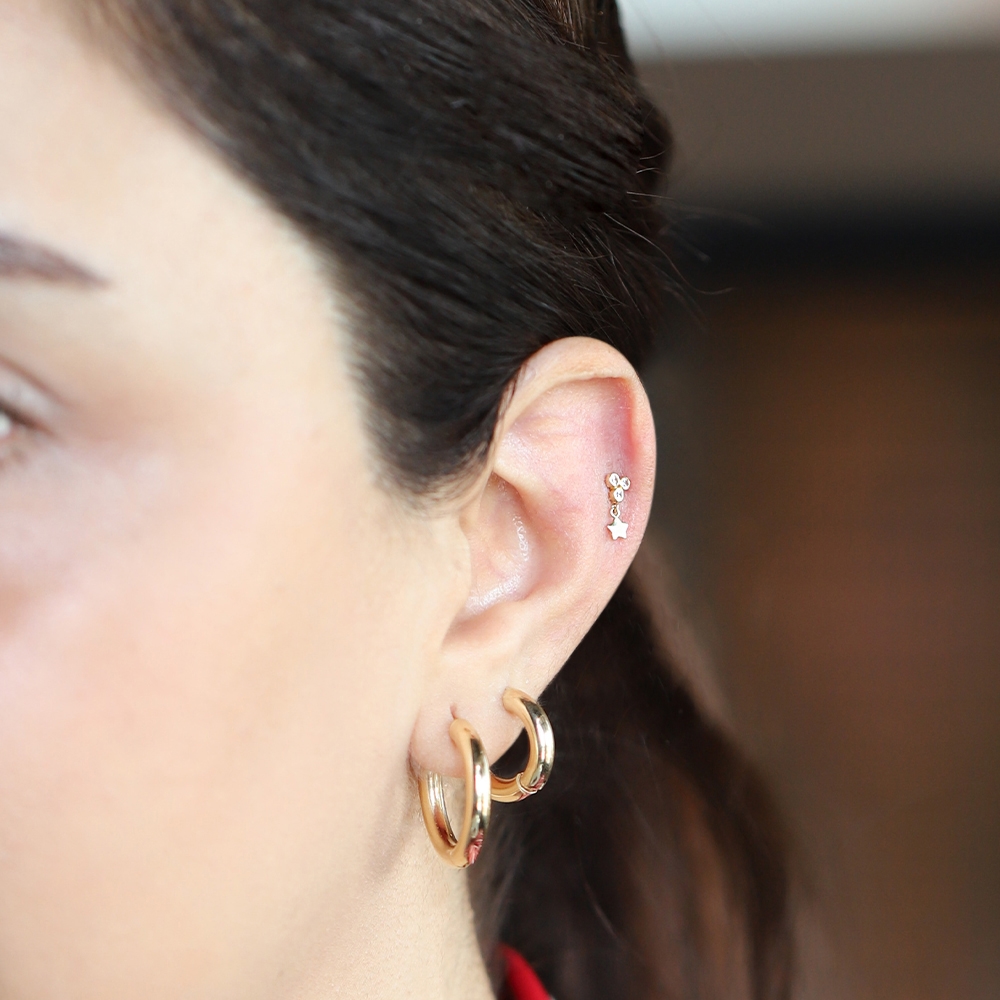 14 Ayar Sarı Altın Sallantılı Yıldız Piercing