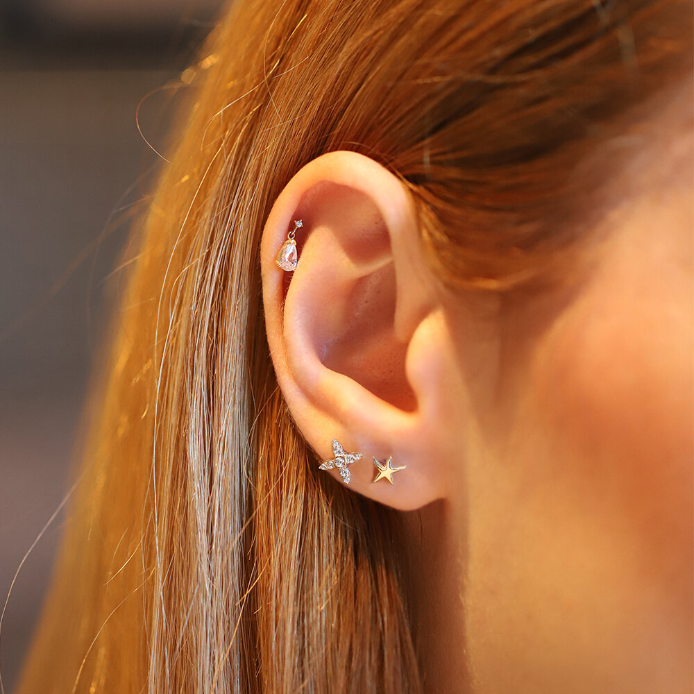 14 Ayar Sarı Altın Yıldız Figürlü Piercing