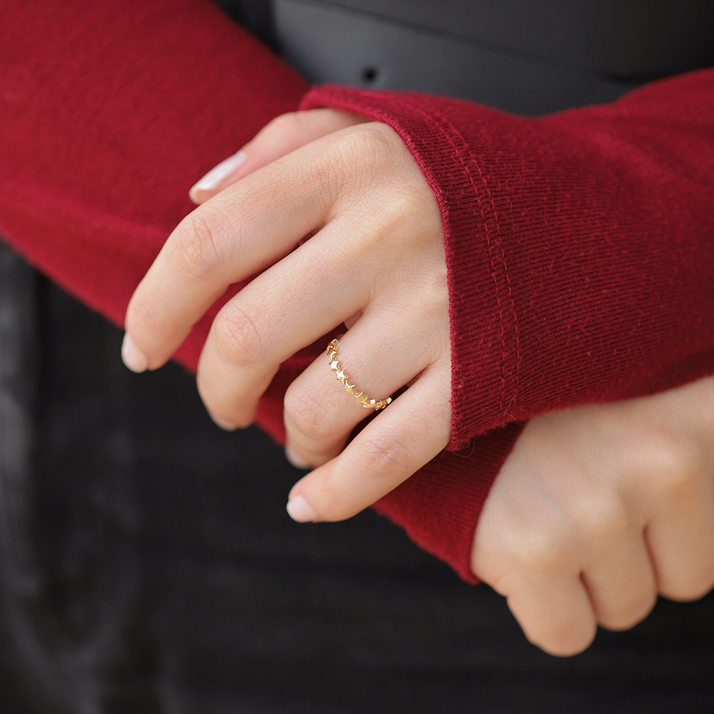 14 Ayar Sarı Altın Yıldız Minimal Yüzük