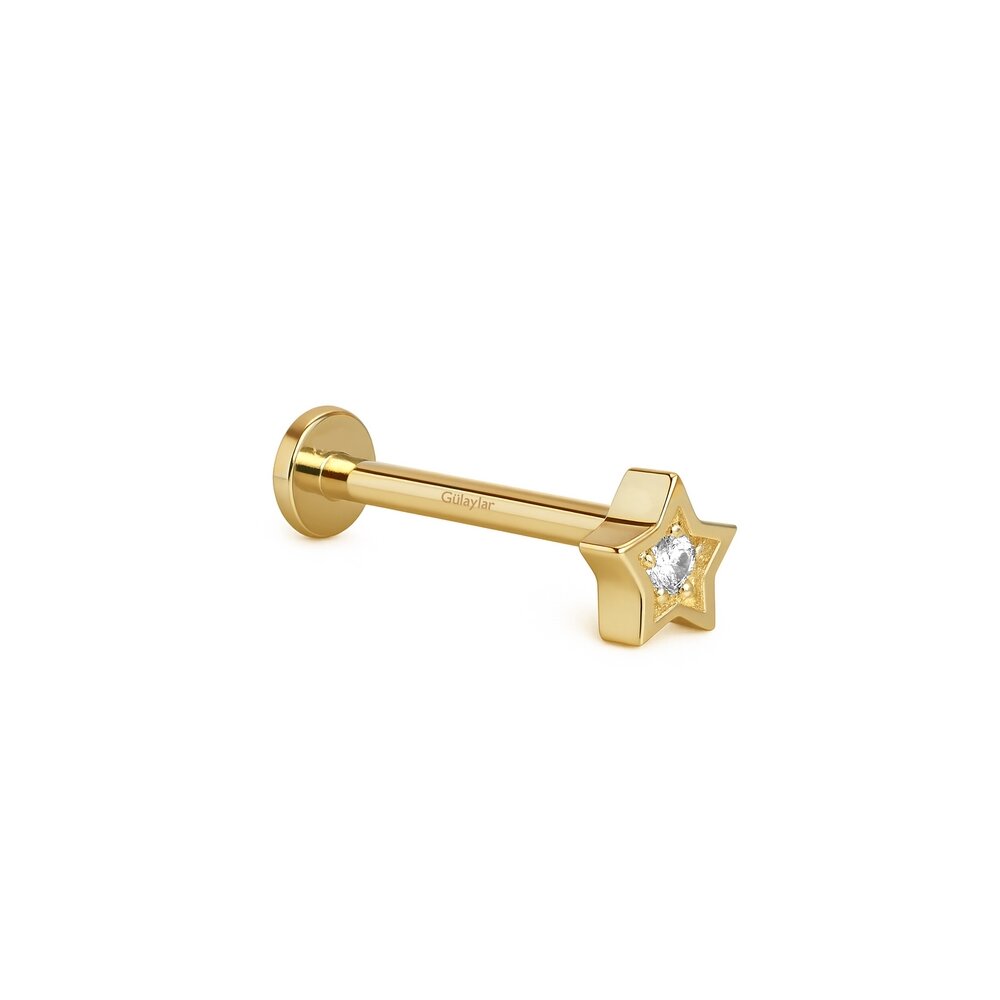 14 Ayar Sarı Altın Yıldız Tragus Piercing