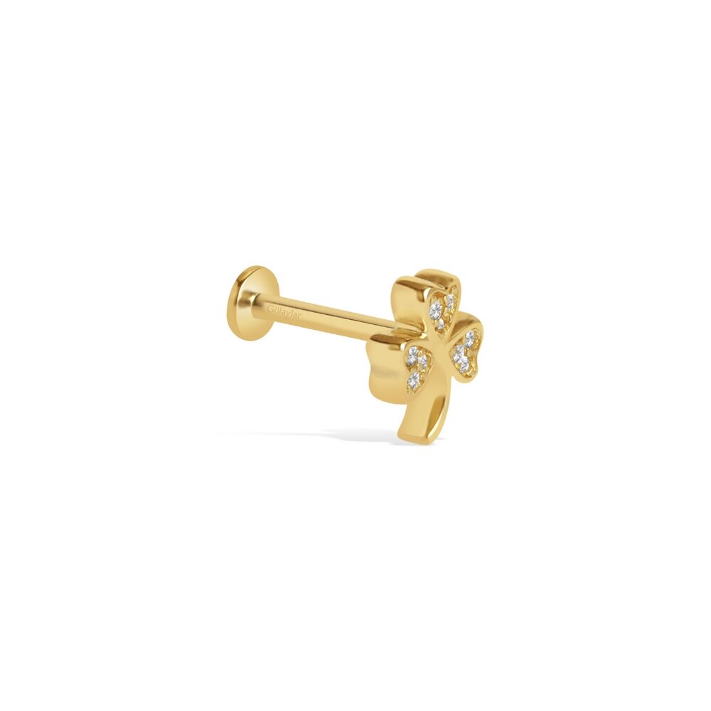 14 Ayar Sarı Altın Yonca Tragus Piercing