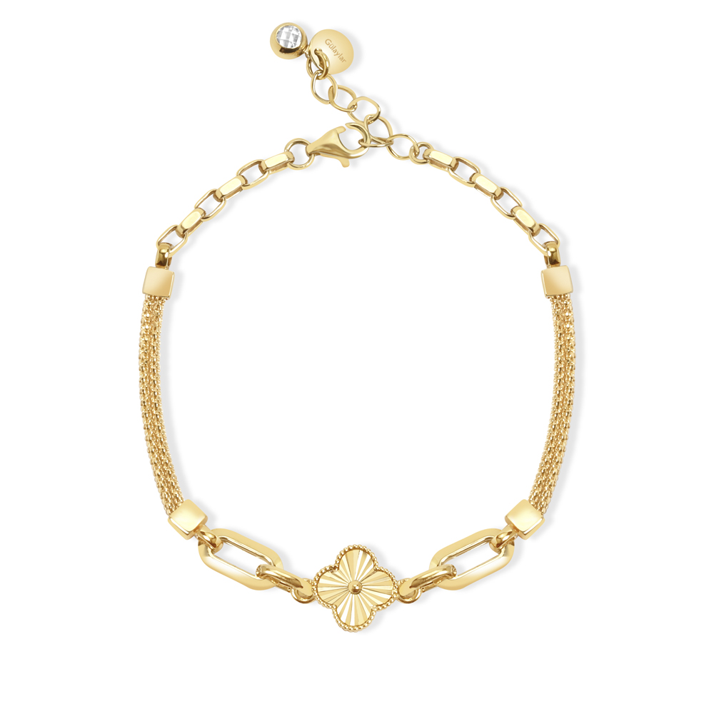 14 Ayar Sarı Altın Yonca Balık Sırtı Bileklik