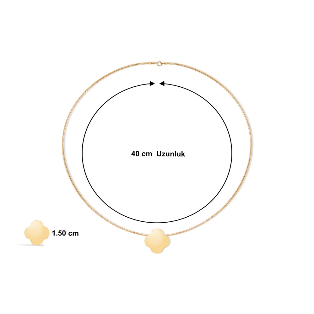 14 Ayar Sarı Altın Yonca Figürlü Kolye