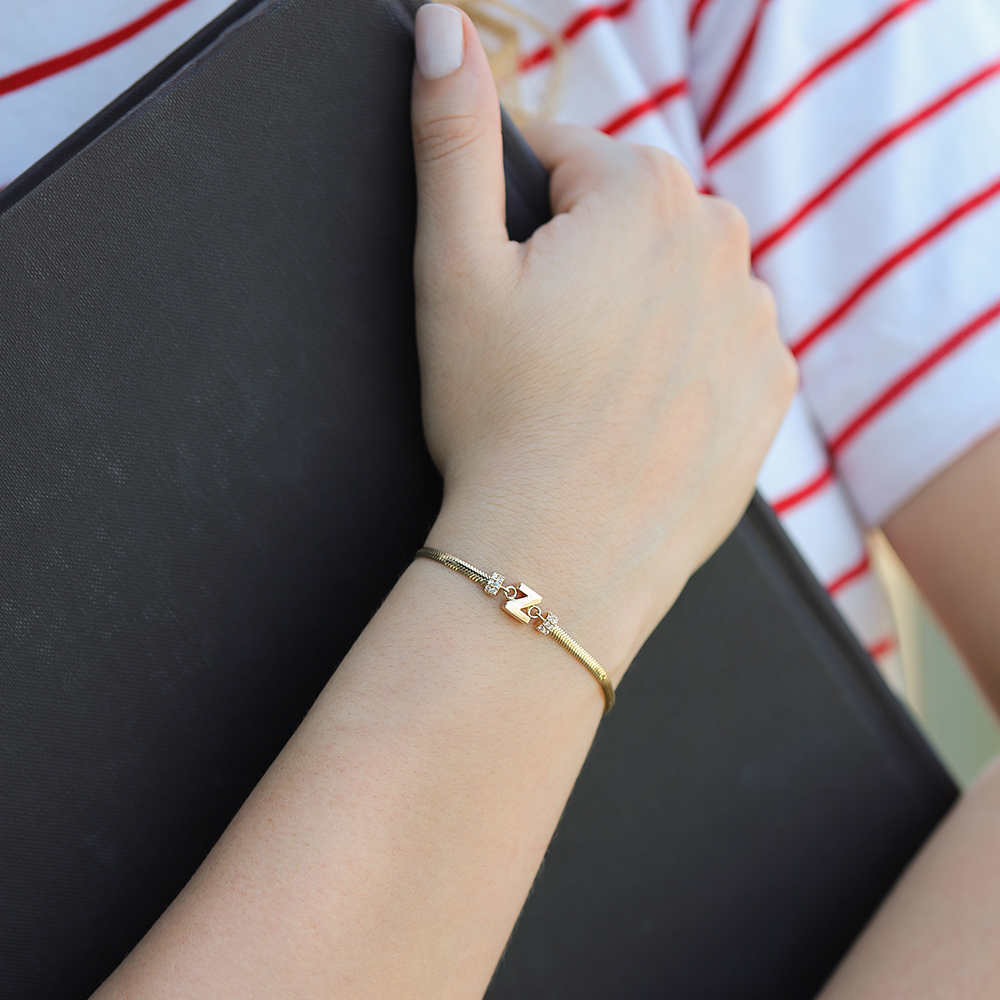 14 Ayar Sarı Altın Z Harf Bileklik