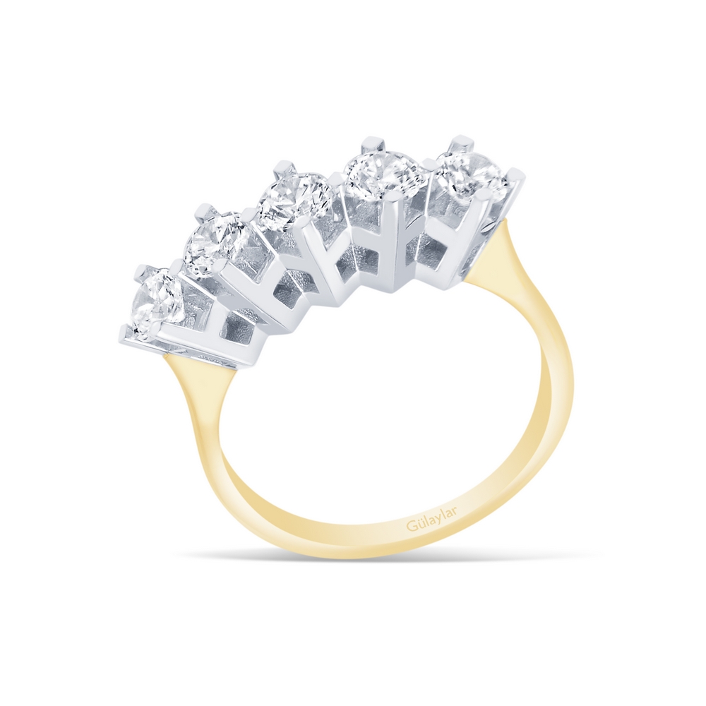 14 Ayar Sarı-Beyaz Altın Beştaş Yüzük