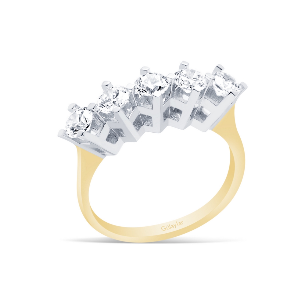 14 Ayar Sarı-Beyaz Altın Beştaş Yüzük