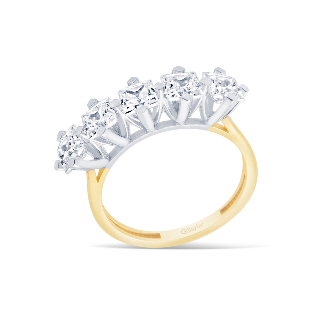 14 Ayar Sarı-Beyaz Altın Beştaş Yüzük