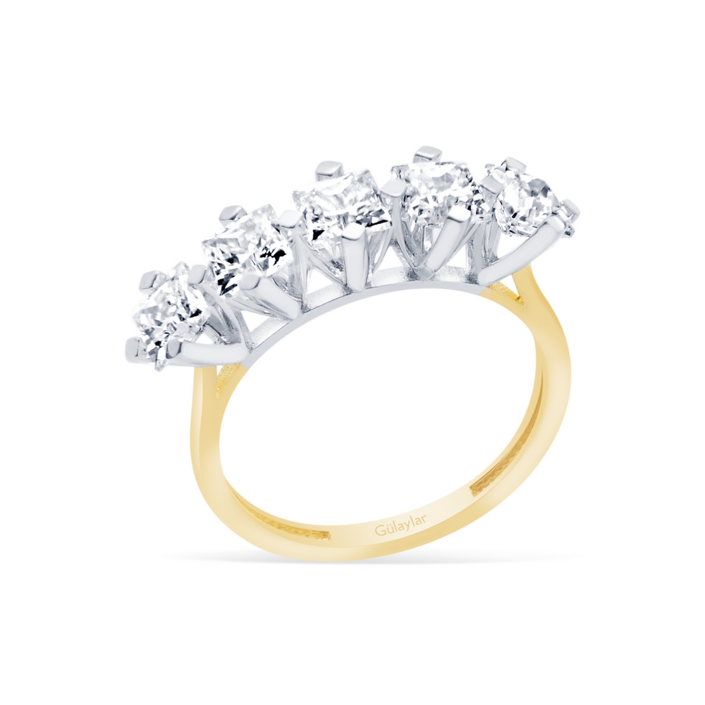 14 Ayar Sarı-Beyaz Altın Beştaş Yüzük