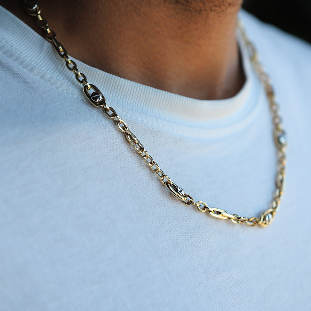 14 Ayar Sarı-Beyaz Altın Erkek Zincir