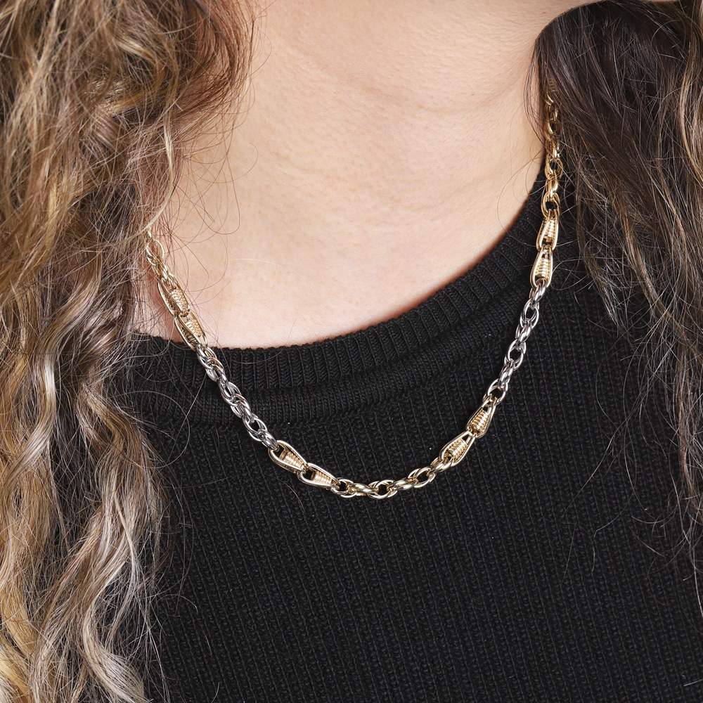 14 Ayar Sarı-Beyaz Altın Erkek Zincir