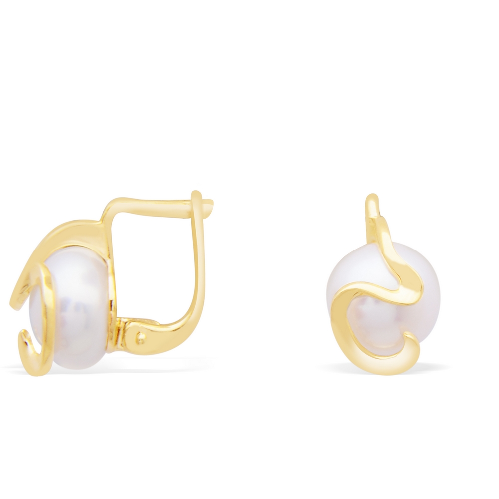 14 Ayar Sarı-Beyaz Altın İnci Küpe