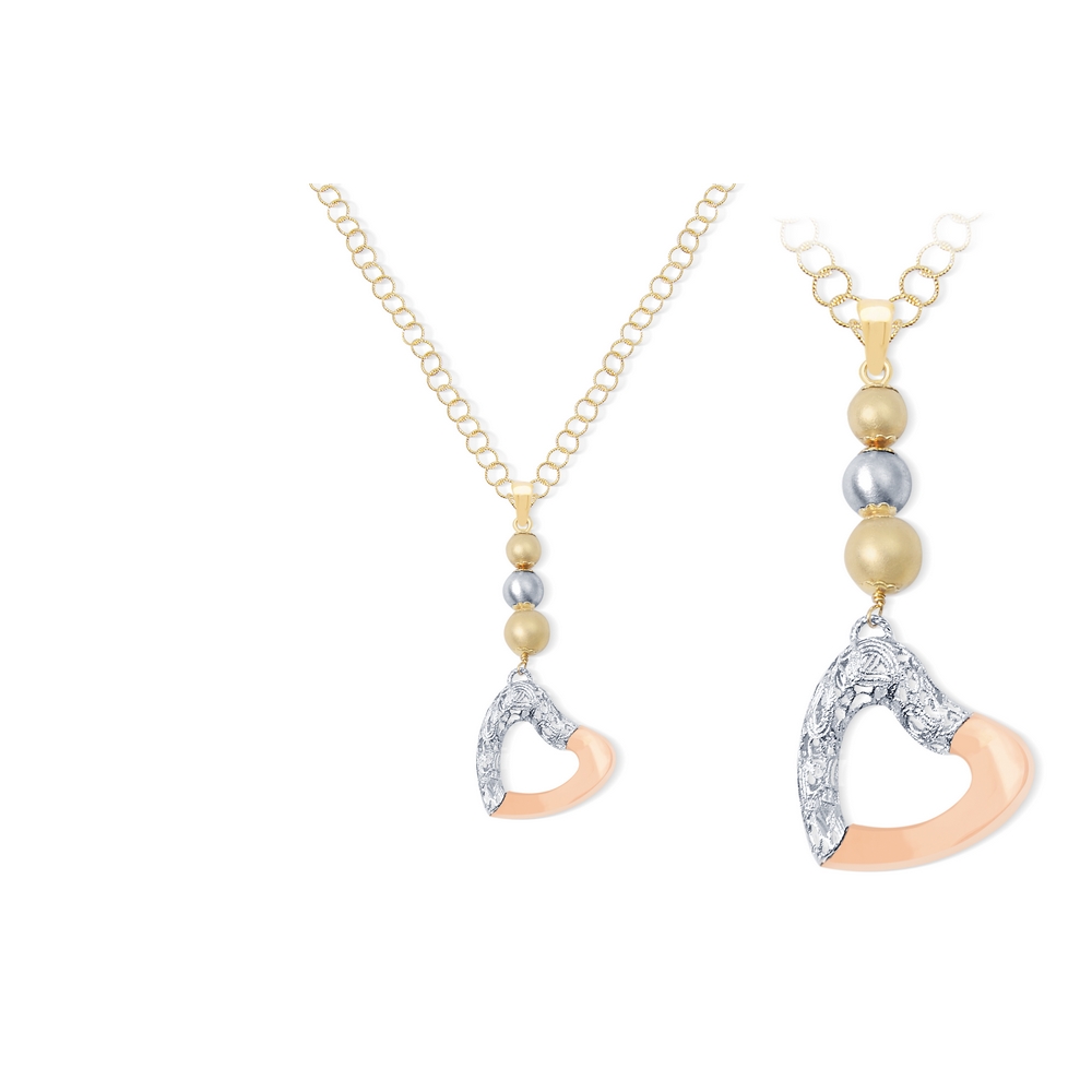 14 Ayar Sarı-Beyaz Altın Kalp Figürlü Kolye