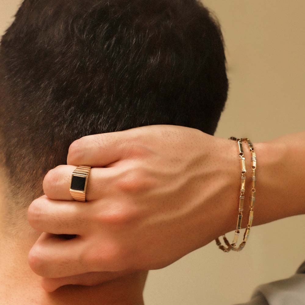 14 Ayar Sarı-Beyaz Altın Erkek Bileklik