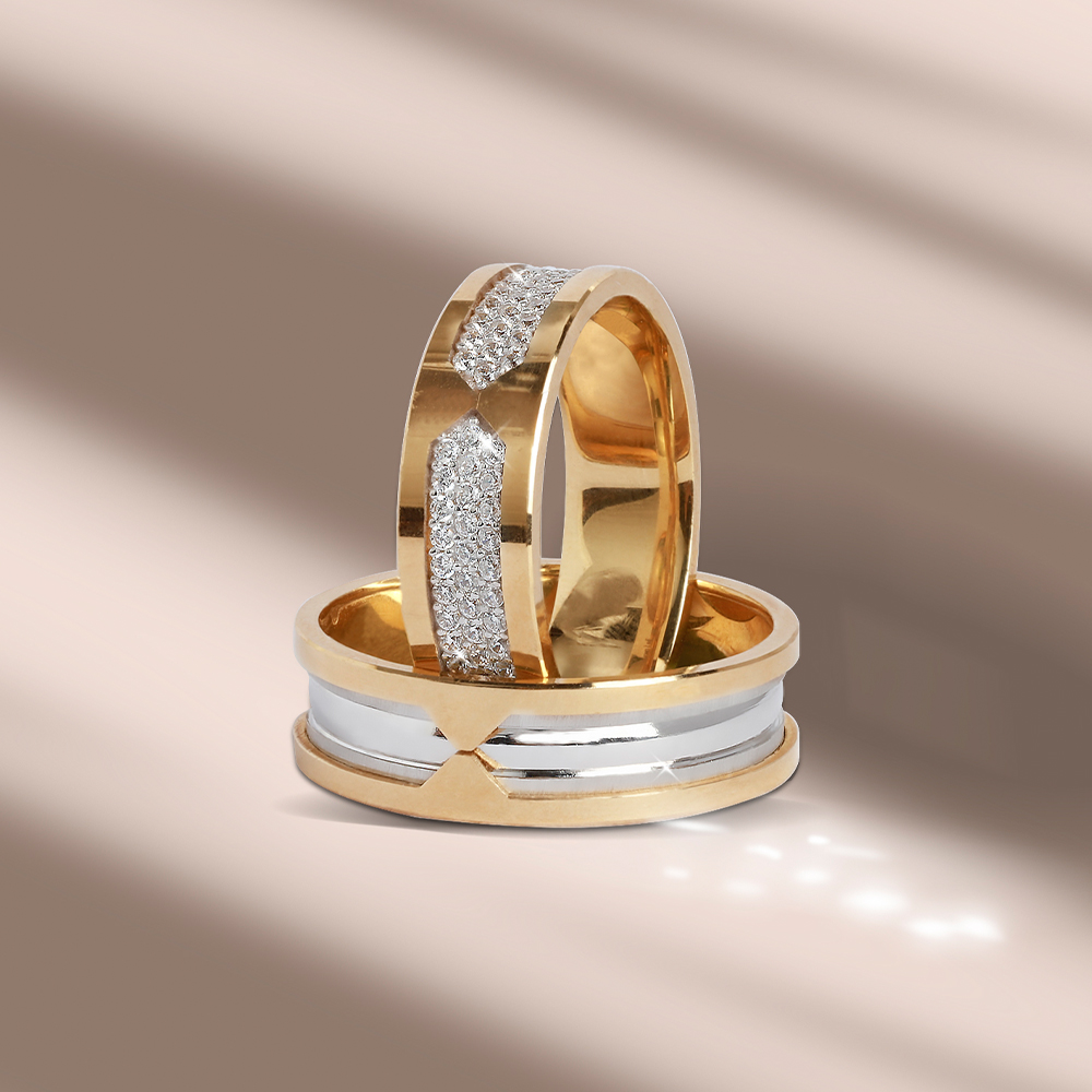 14 Ayar Sarı-Beyaz Altın Modern Alyans