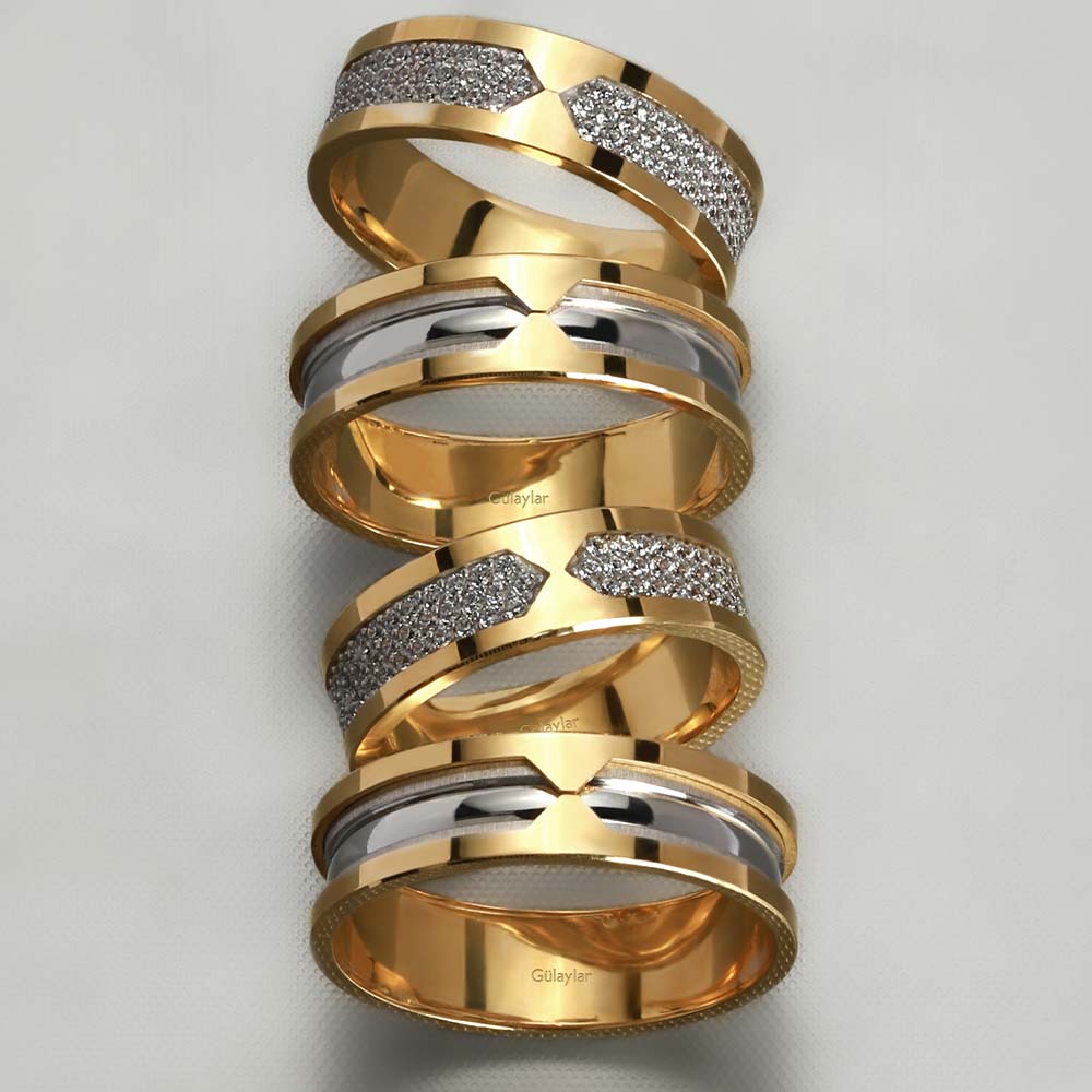 14 Ayar Sarı-Beyaz Altın Modern Alyans