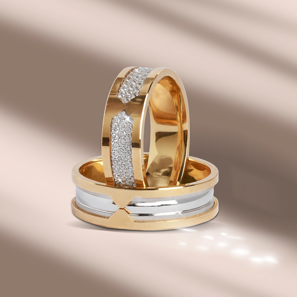 14 Ayar Sarı-Beyaz Altın Modern Alyans