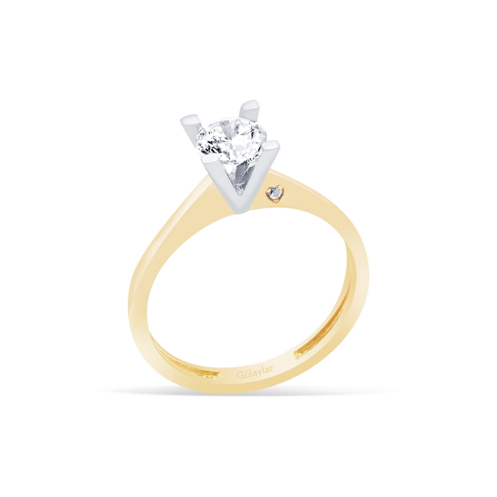 14 Ayar Sarı-Beyaz Altın Tektaş Yüzük