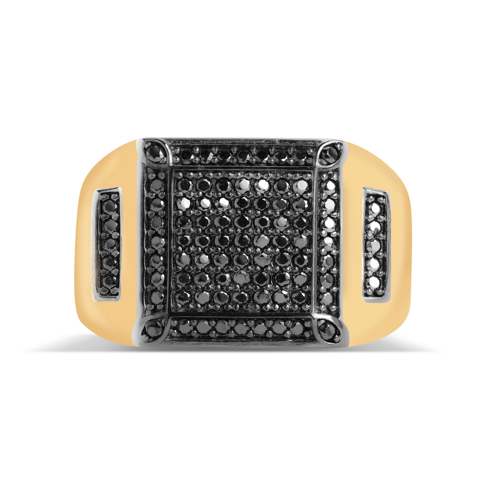 14 Ayar Sarı-Siyah Altın Taşlı Erkek Yüzük