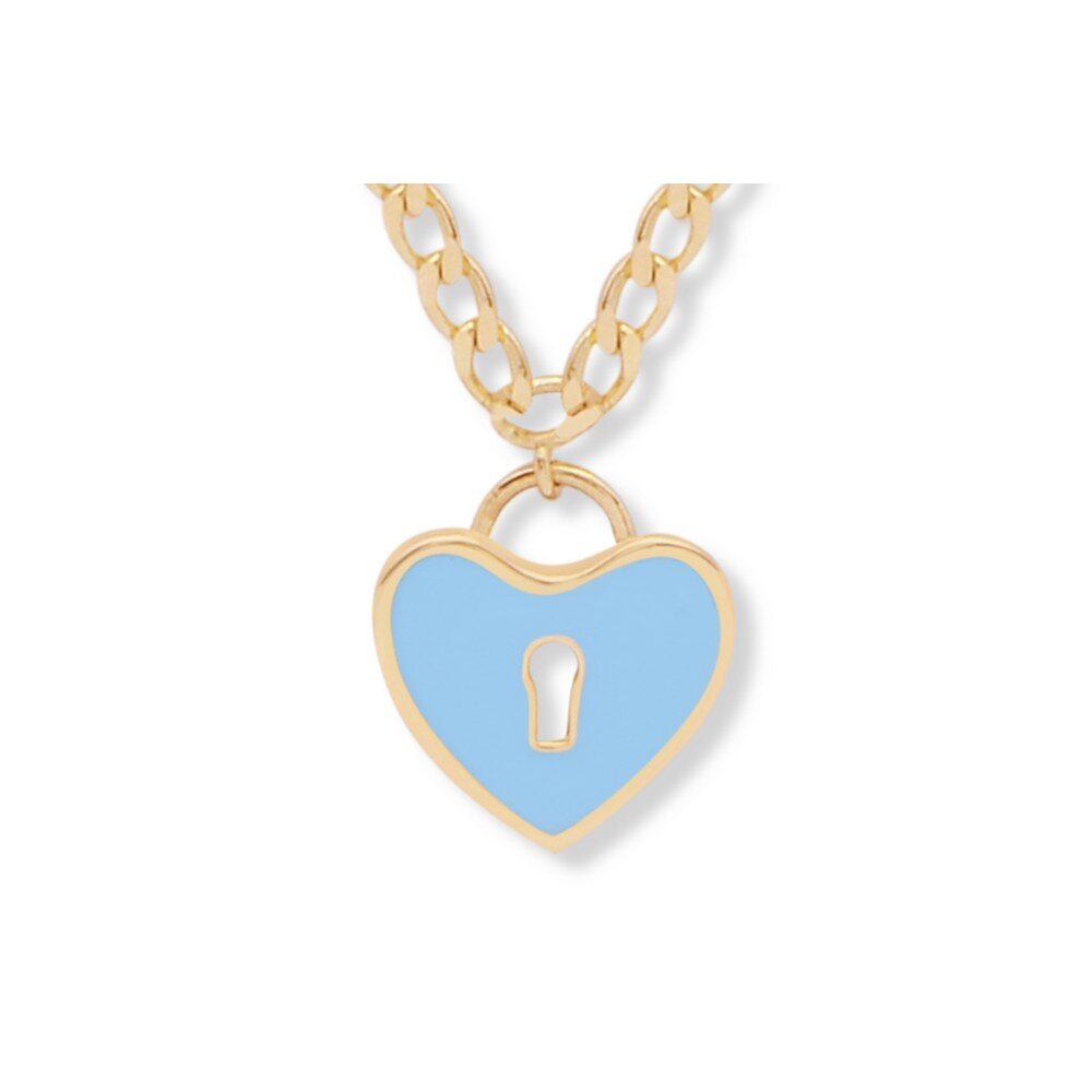 14 Ayar Sarı Altın Mavi Mineli Kalp Kolye