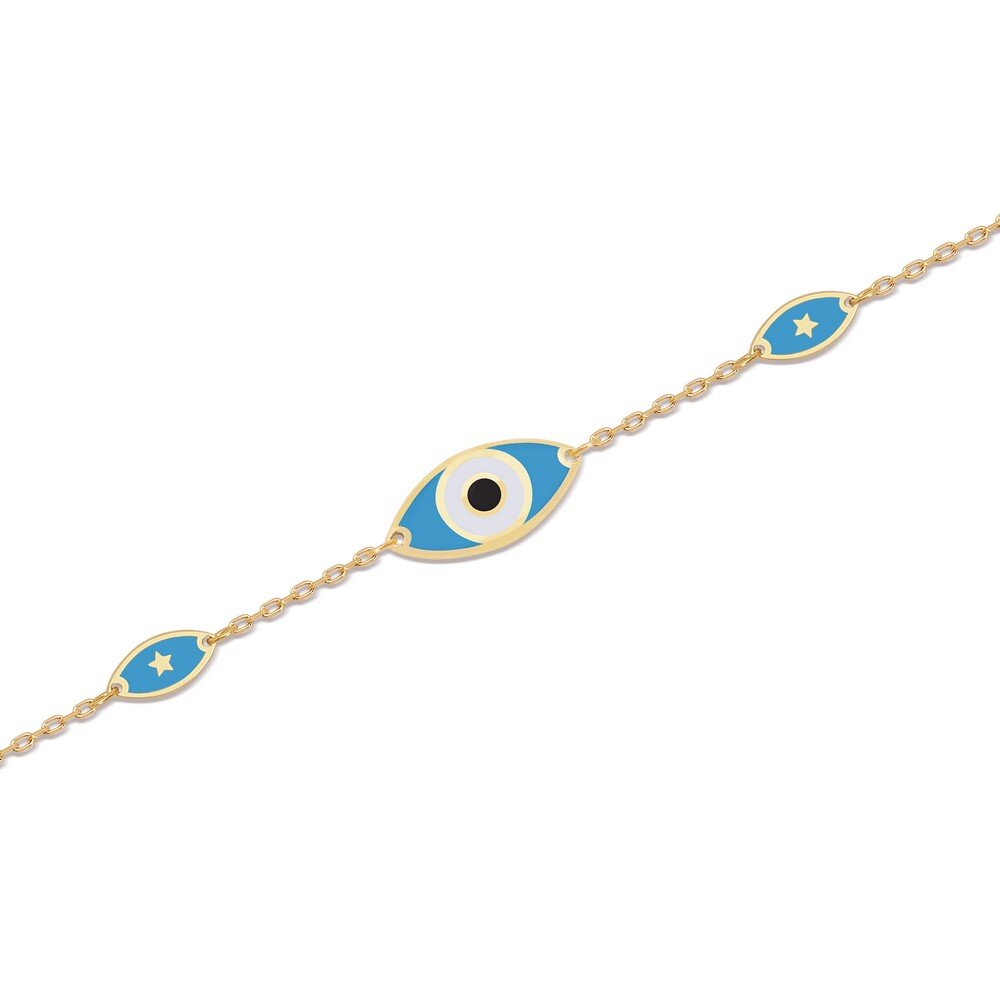 14 Ayar Sarı Altın Mavi Mineli Nazar Boncuklu Bileklik