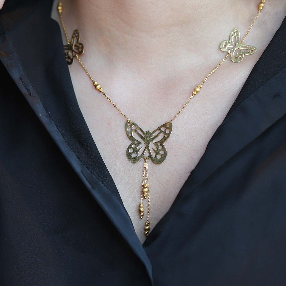 22 Ayar Sarı Altın Kelebek Figürlü Kolye