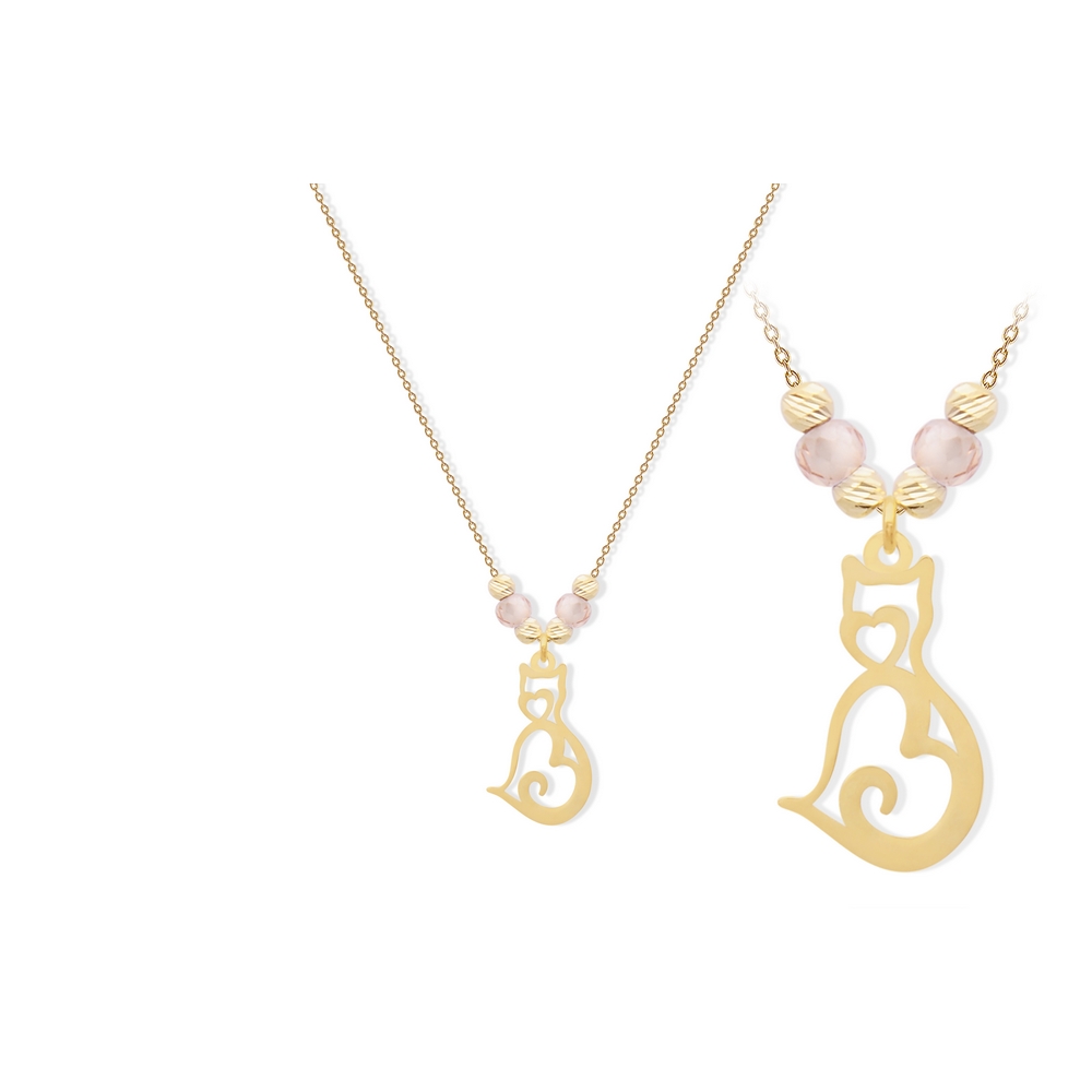 14 Ayar Sarı Altın Beyaz Taşlı Kalp Kolye