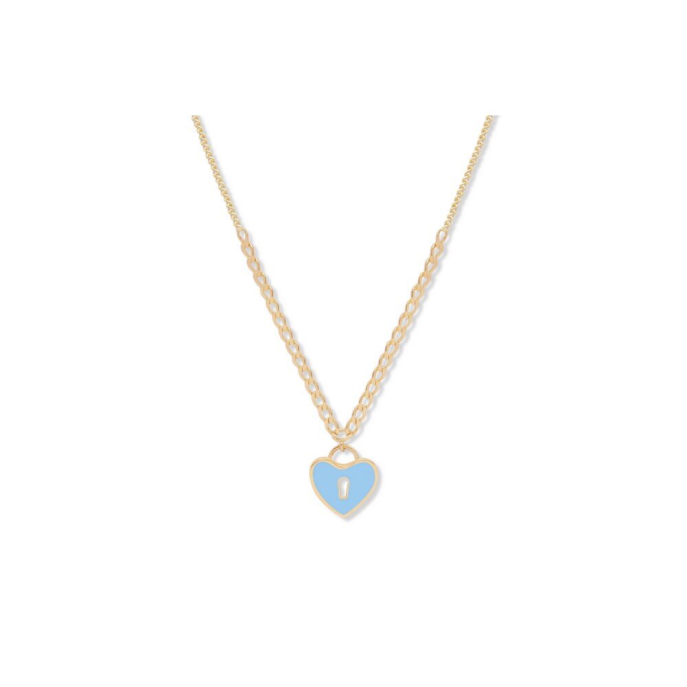 14 Ayar Sarı Altın Mavi Mineli Kalp Kolye