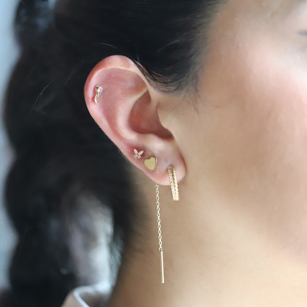 14 Ayar Sarı Altın Taşlı Tragus Piercing