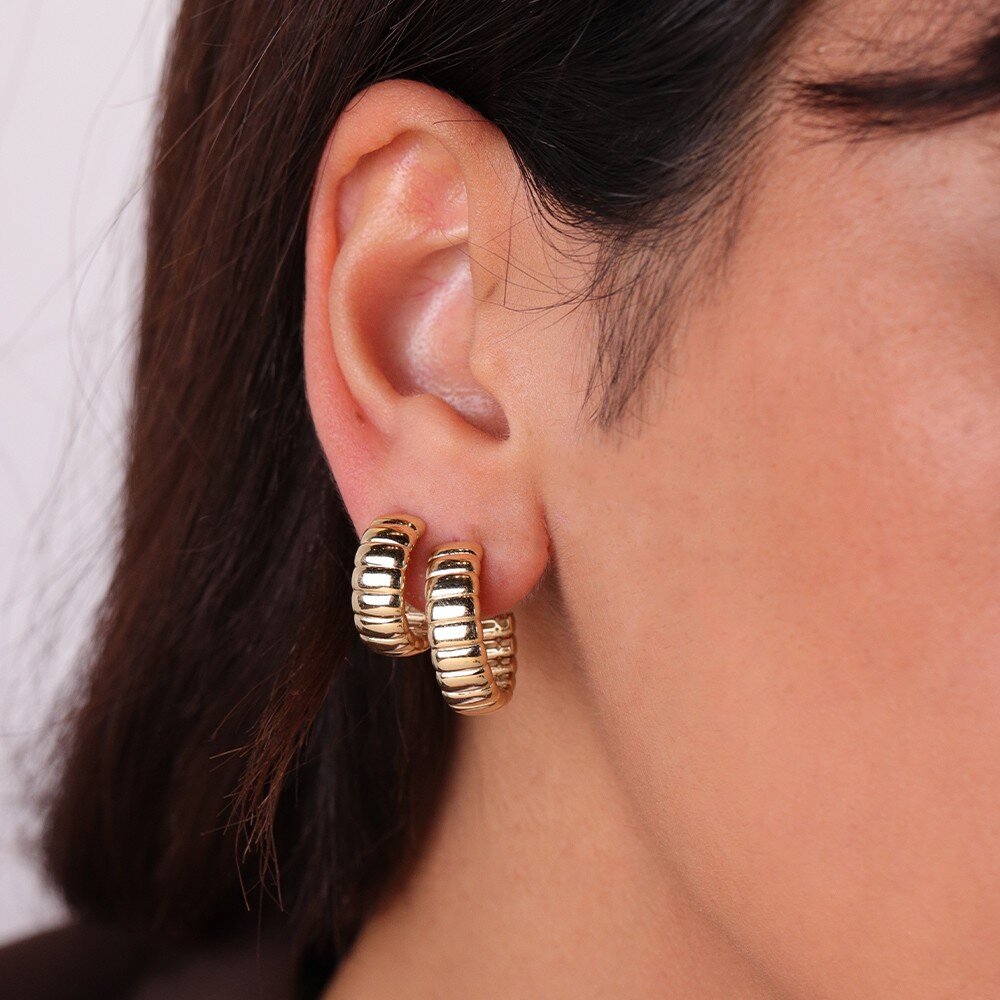 14 Ayar Sarı Altın Halka Küpe