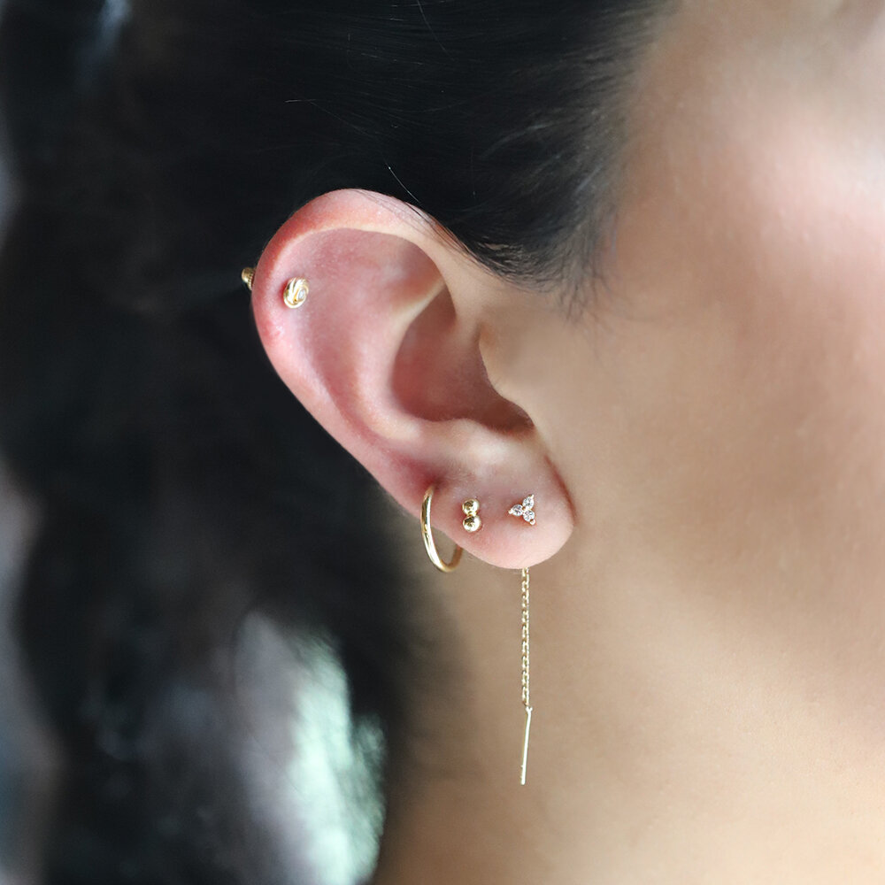 14 Ayar Sarı Altın Taşlı Tragus Piercing