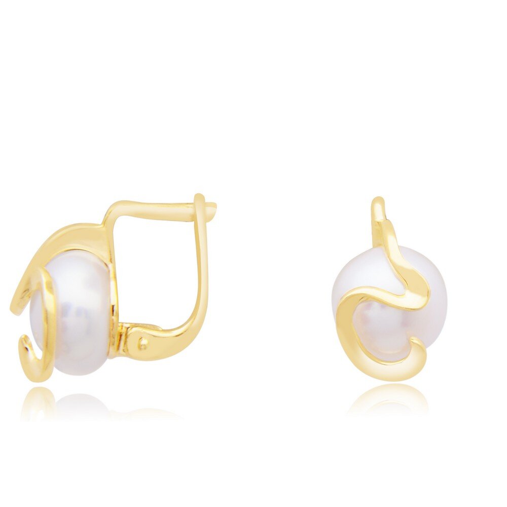 14 Ayar Sarı-Beyaz Altın İnci Küpe