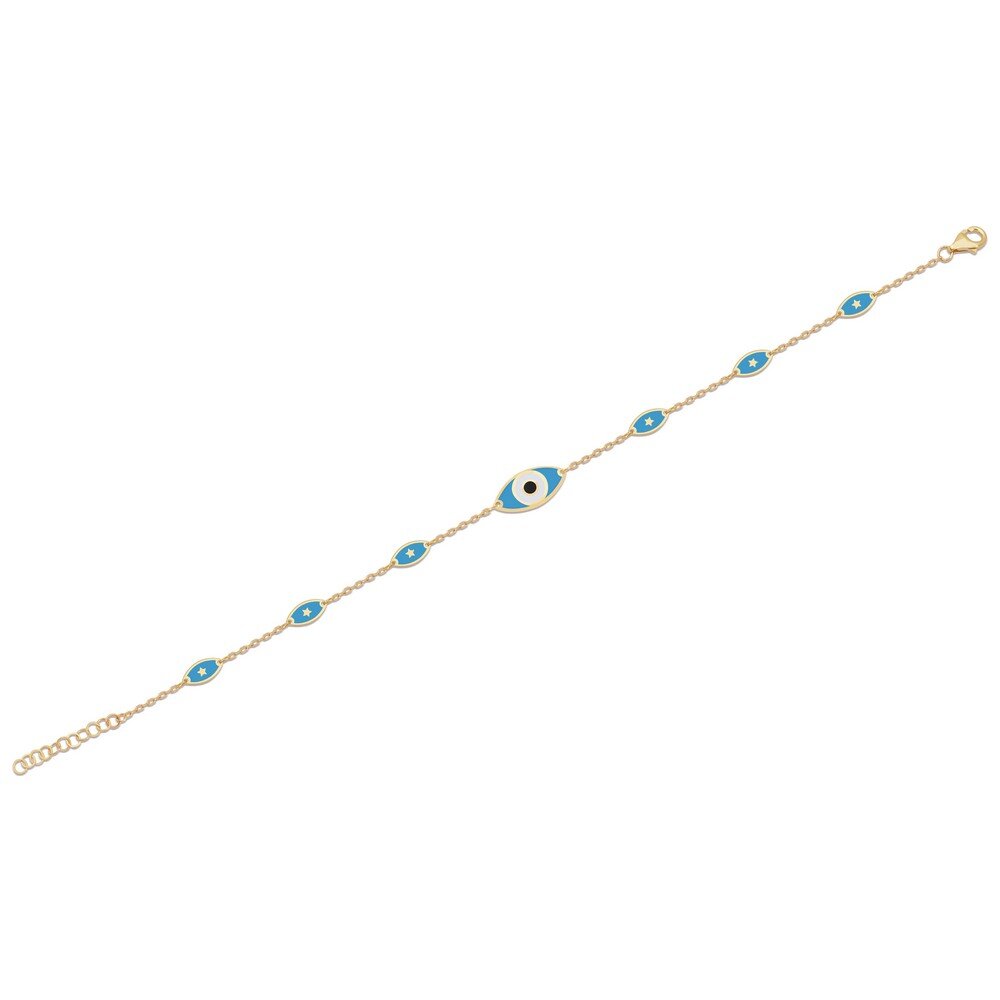14 Ayar Sarı Altın Mavi Mineli Nazar Boncuklu Bileklik