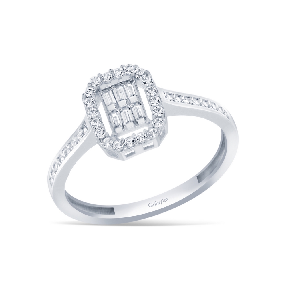 8 Ayar Beyaz Altın Baget Yüzük