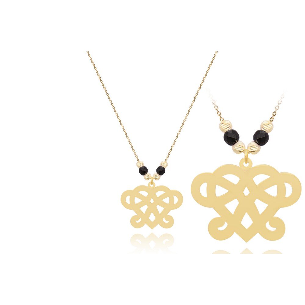 14 Ayar Sarı Altın Siyah Taşlı Kalp Kolye